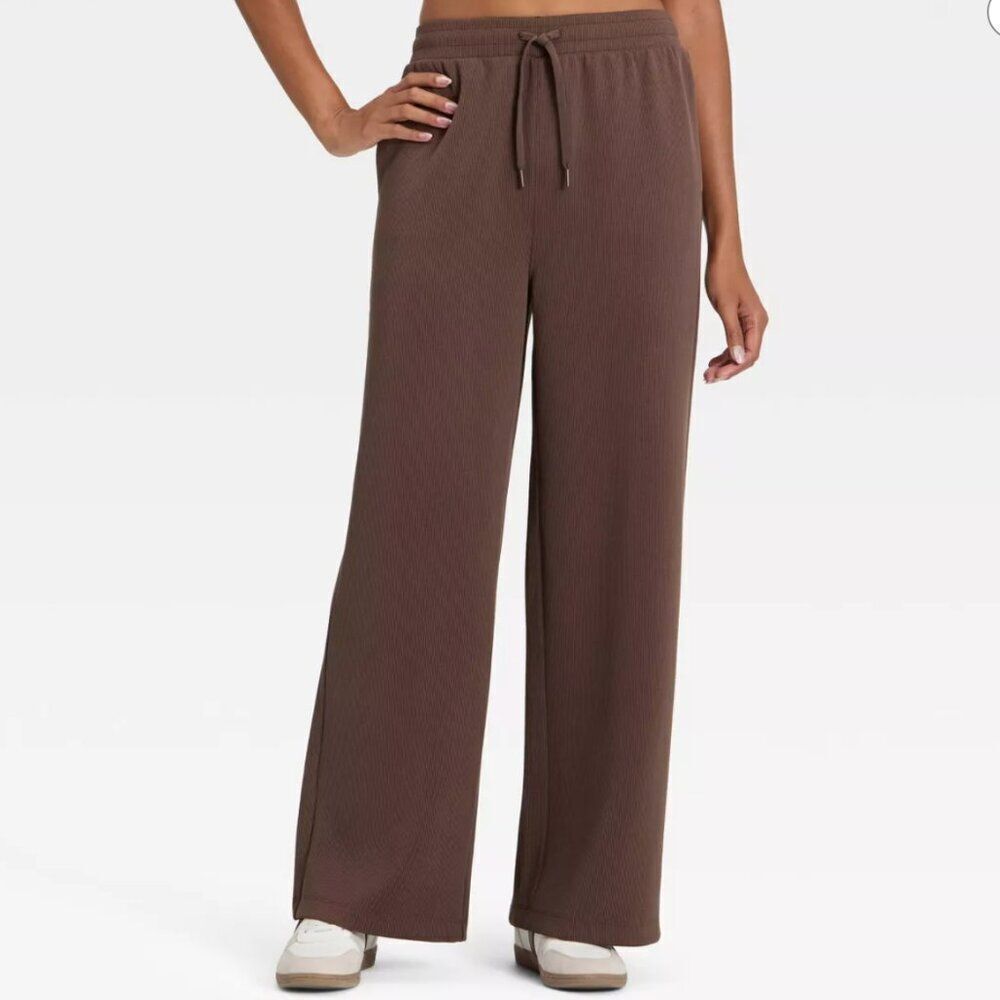 All In Motion Wide Leg Pant Waffle Knit Lounge Pant Cocoa Brown Medium